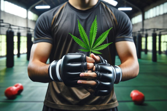 uomo con in mano una foglia di cannabis